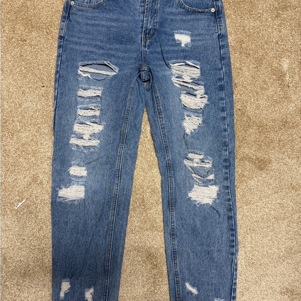Papaya Distressed Blue Boyfriend Jeans